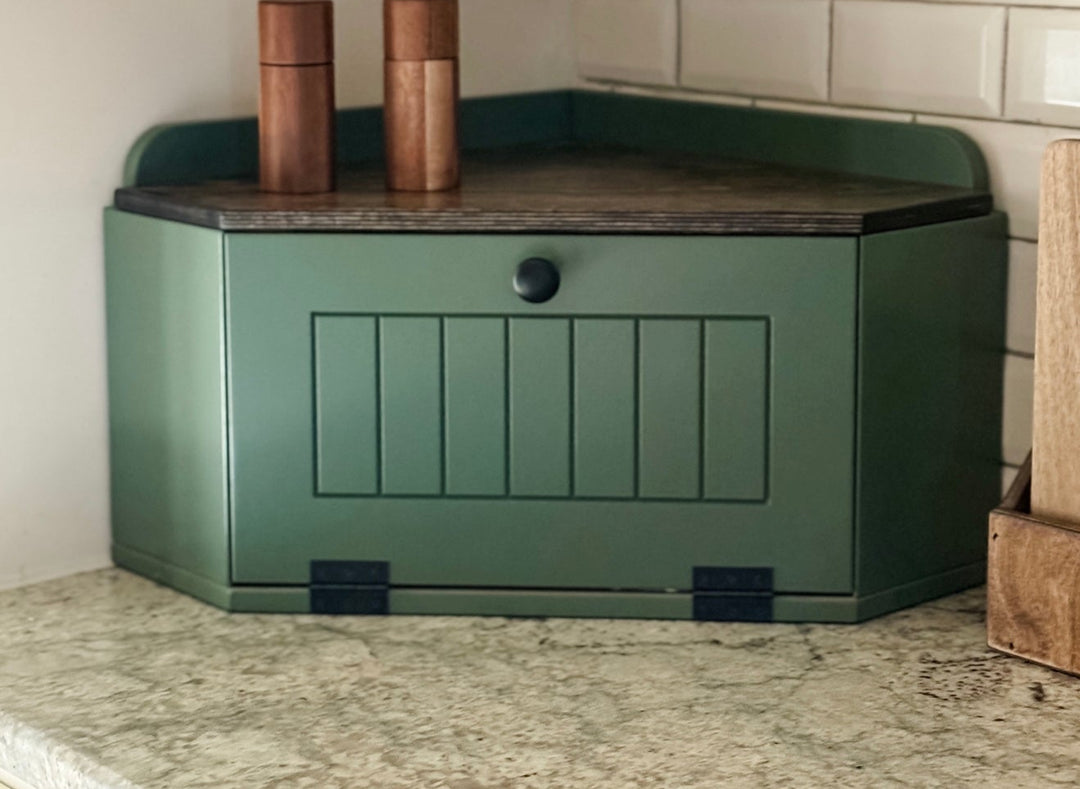 Bread box in green with stain top