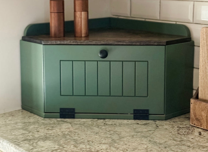 Bread box in green with stain top