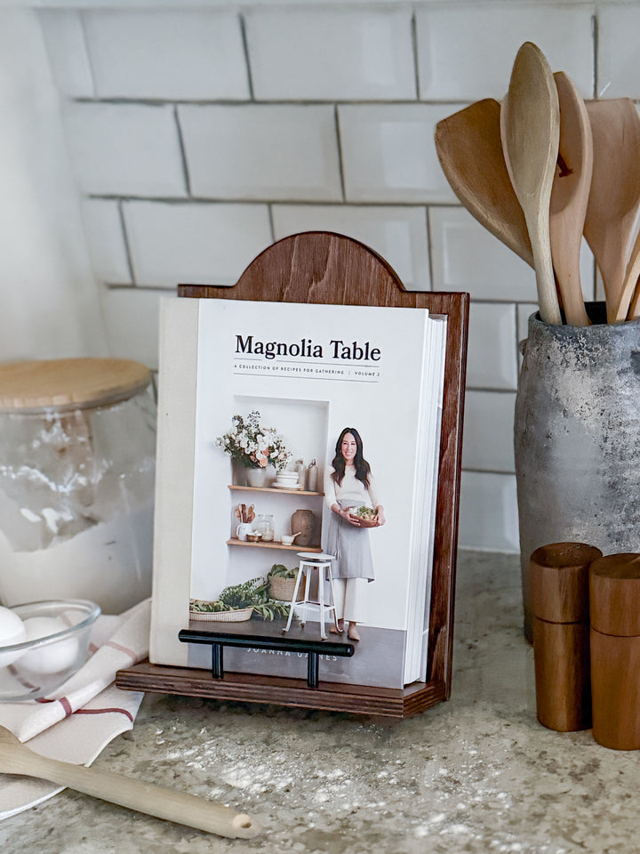 Red oak stained cookbook holder