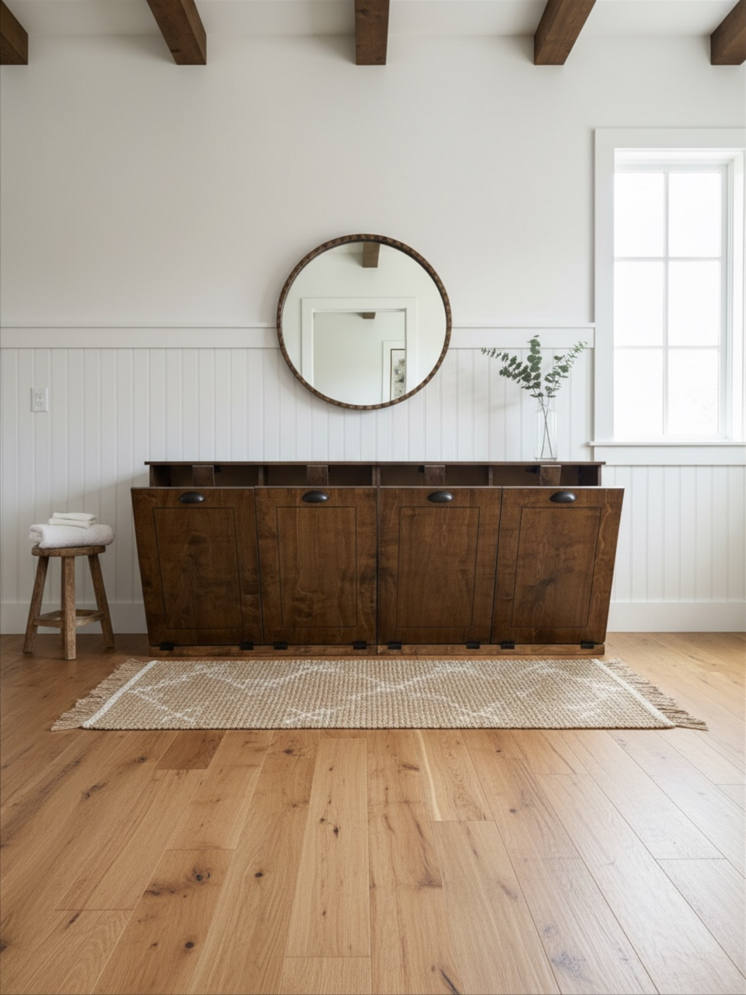 Quad 4 bin laundry in warm brown stain