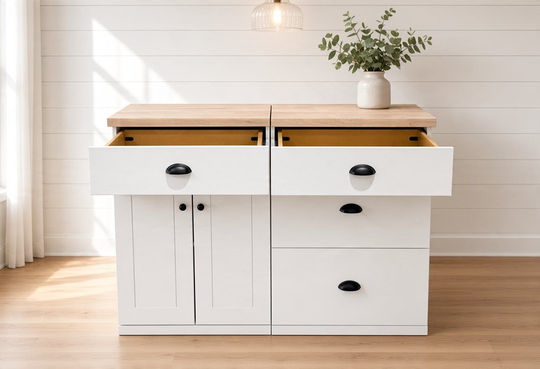 Furniture style slim design cabinet with storage drawers in white