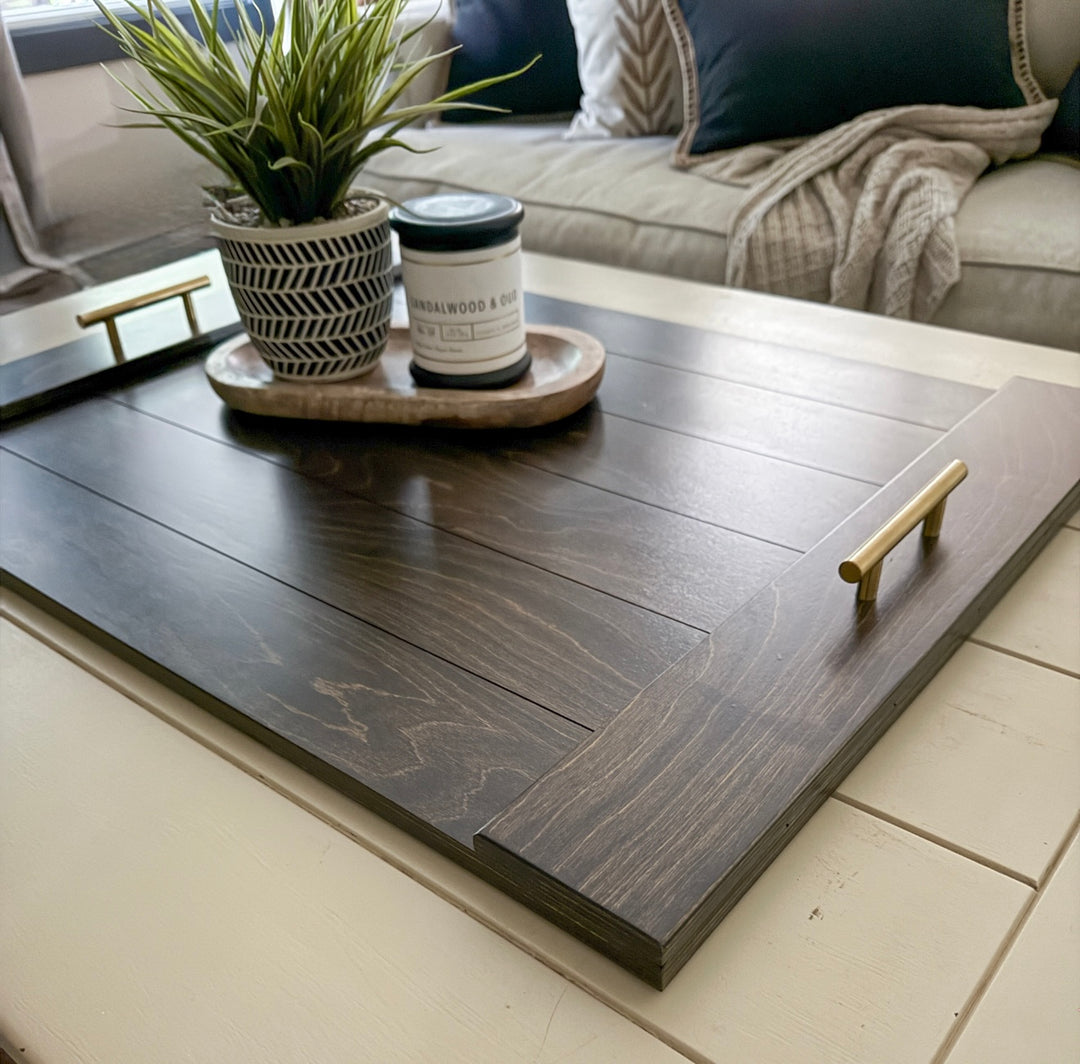 Slatted ottoman tray  dark brown