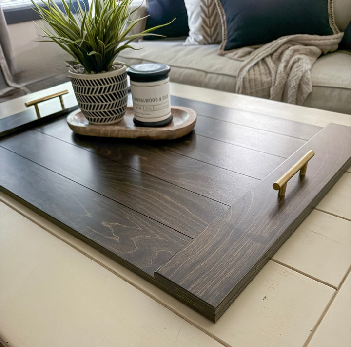 Slatted ottoman tray  dark brown