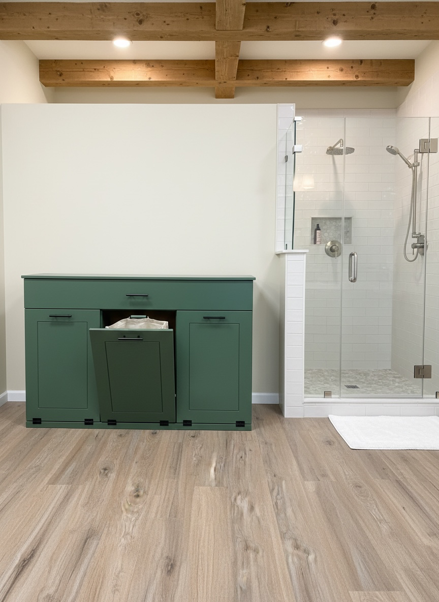Freestanding Triple laundry with a storage drawer in green