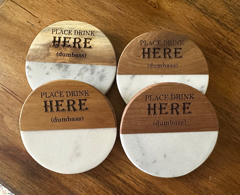 Funny wood and marble coaster set