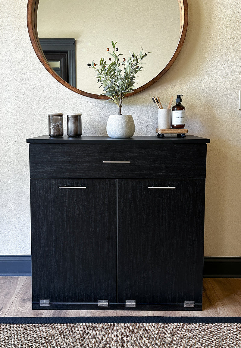 Dashwood laundry with a storage drawer in black wood look modern style