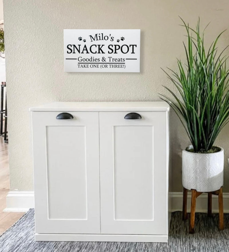 Double style pet food storage in white farmhouse style