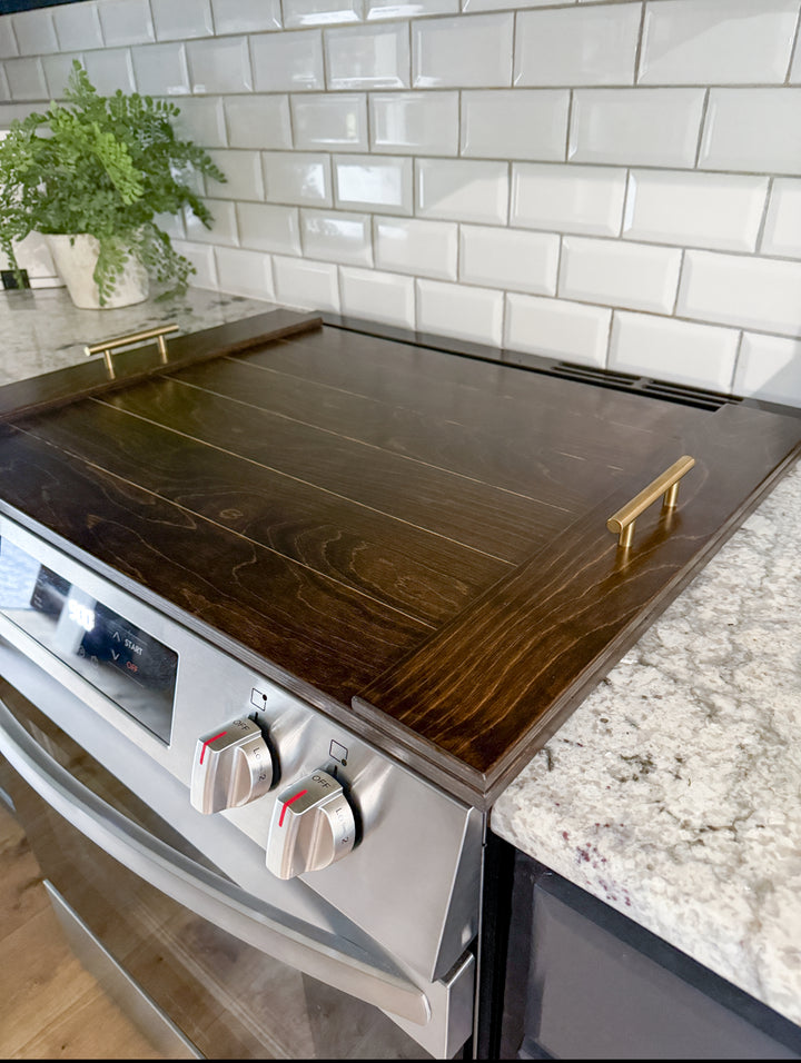 Slatted dark brown stove cover
