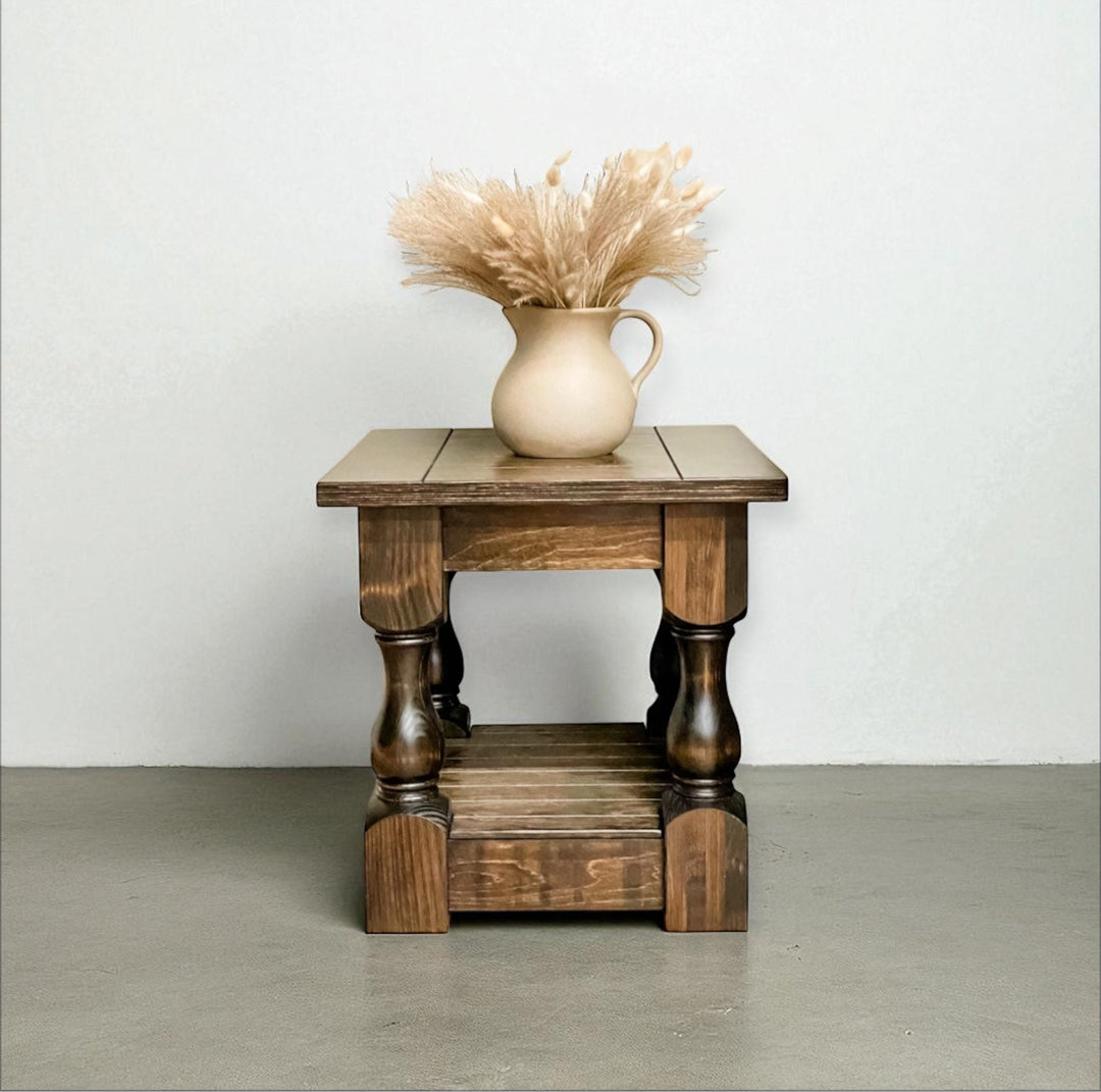 Rustic Baluster Farmhouse End Table Fully Stained
