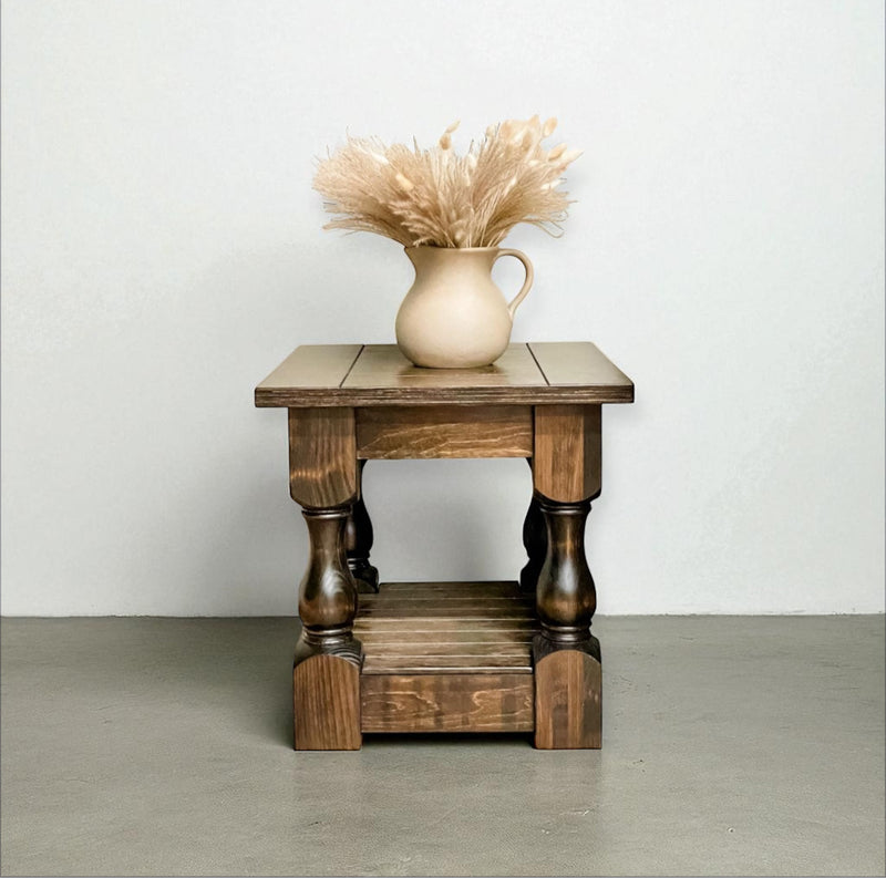 Rustic Baluster Farmhouse End Table Fully Stained
