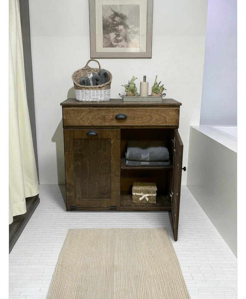 Dashwood laundry with a storage drawer and cabinet shelving in real wood, dark brown