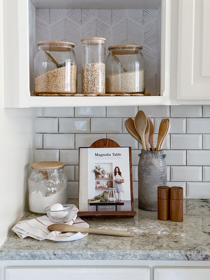 Red oak stained cookbook holder