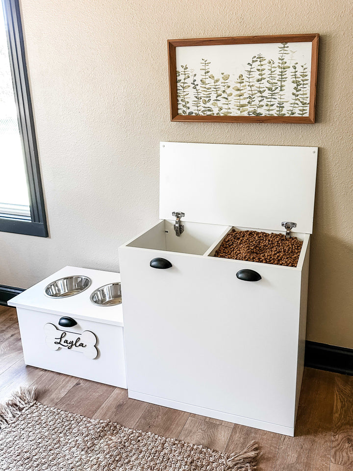 Double style pet food storage in white modern