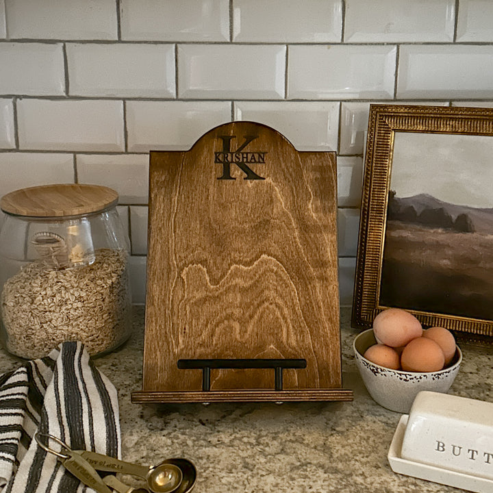Monogram style cookbook holder