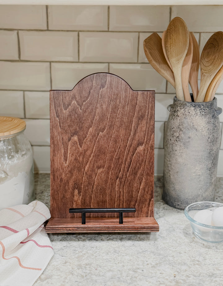 Red oak stained cookbook holder