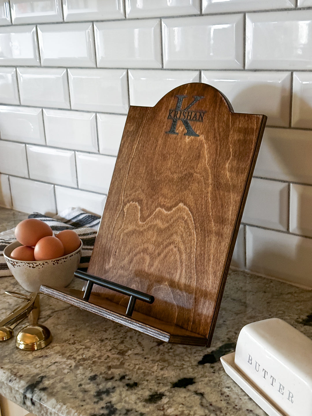Monogram style cookbook holder