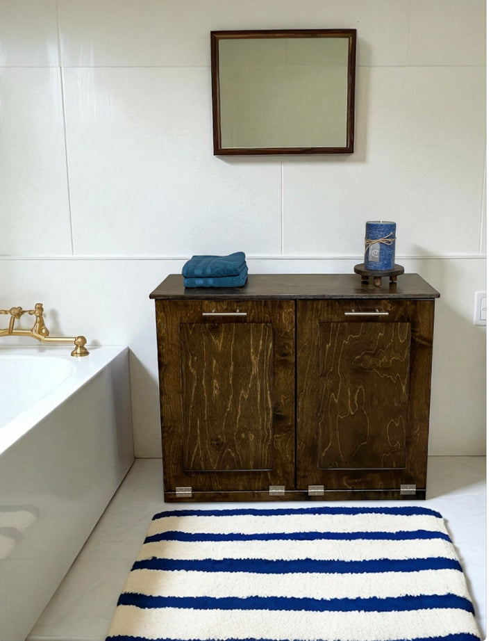 Double hamper - wood - laundry in dark brown stain