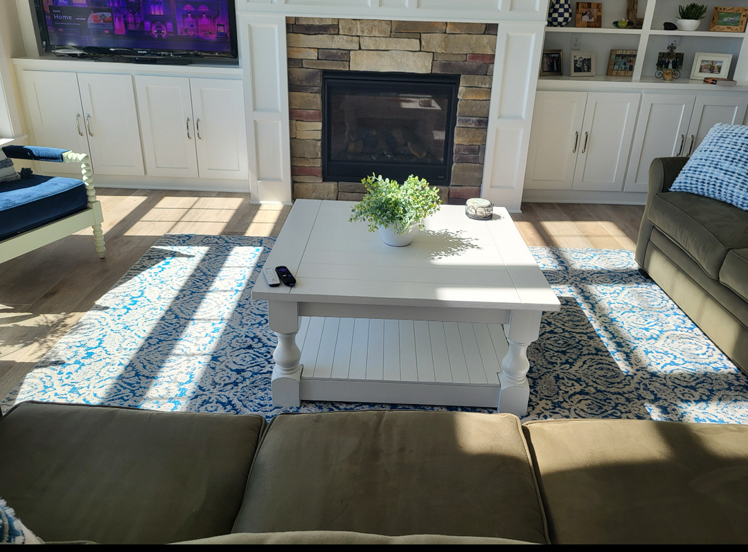 Rustic baluster square farmhouse coffee table all over painted and distressed