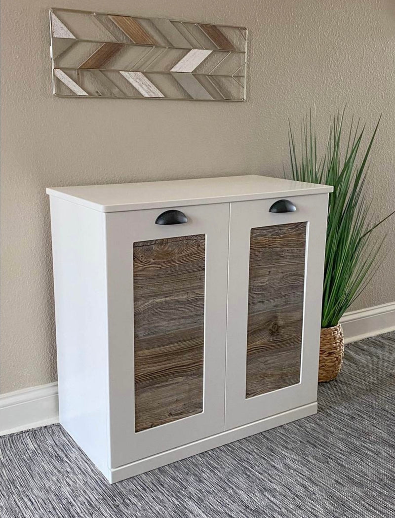 Double style pet food storage in white with a cedar look front farmhouse style - more colors