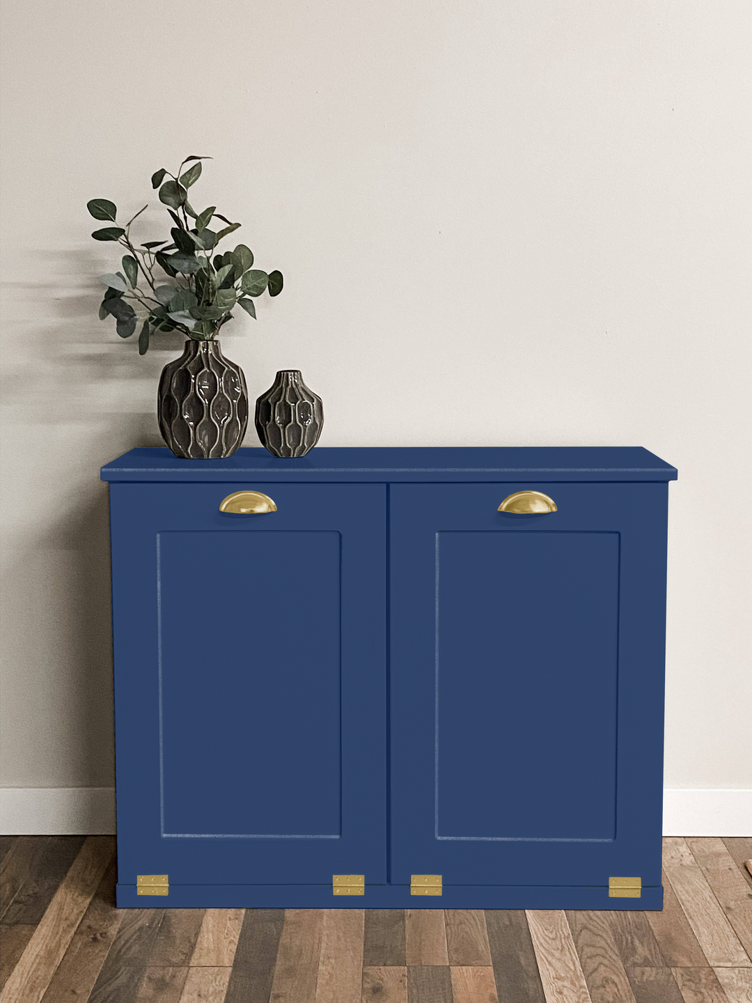Blue double tilt out trash cabinet