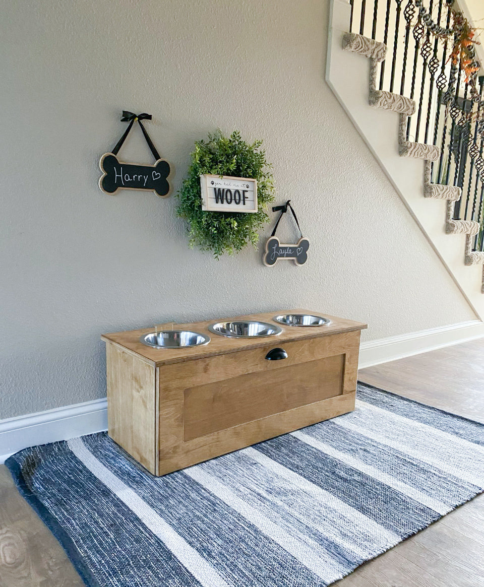 3 bowl elevated pet feeder - golden oak