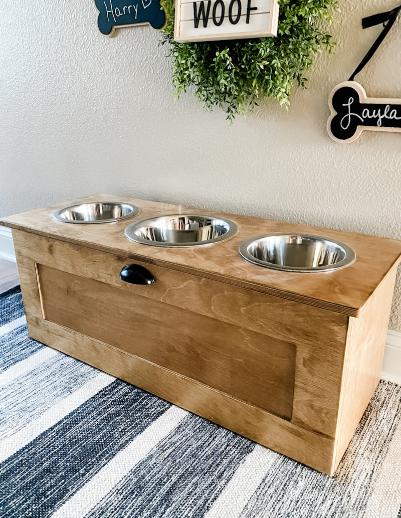 3 bowl elevated pet feeder - golden oak