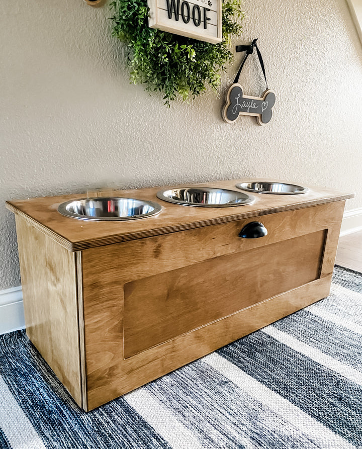 3 bowl elevated pet feeder - golden oak