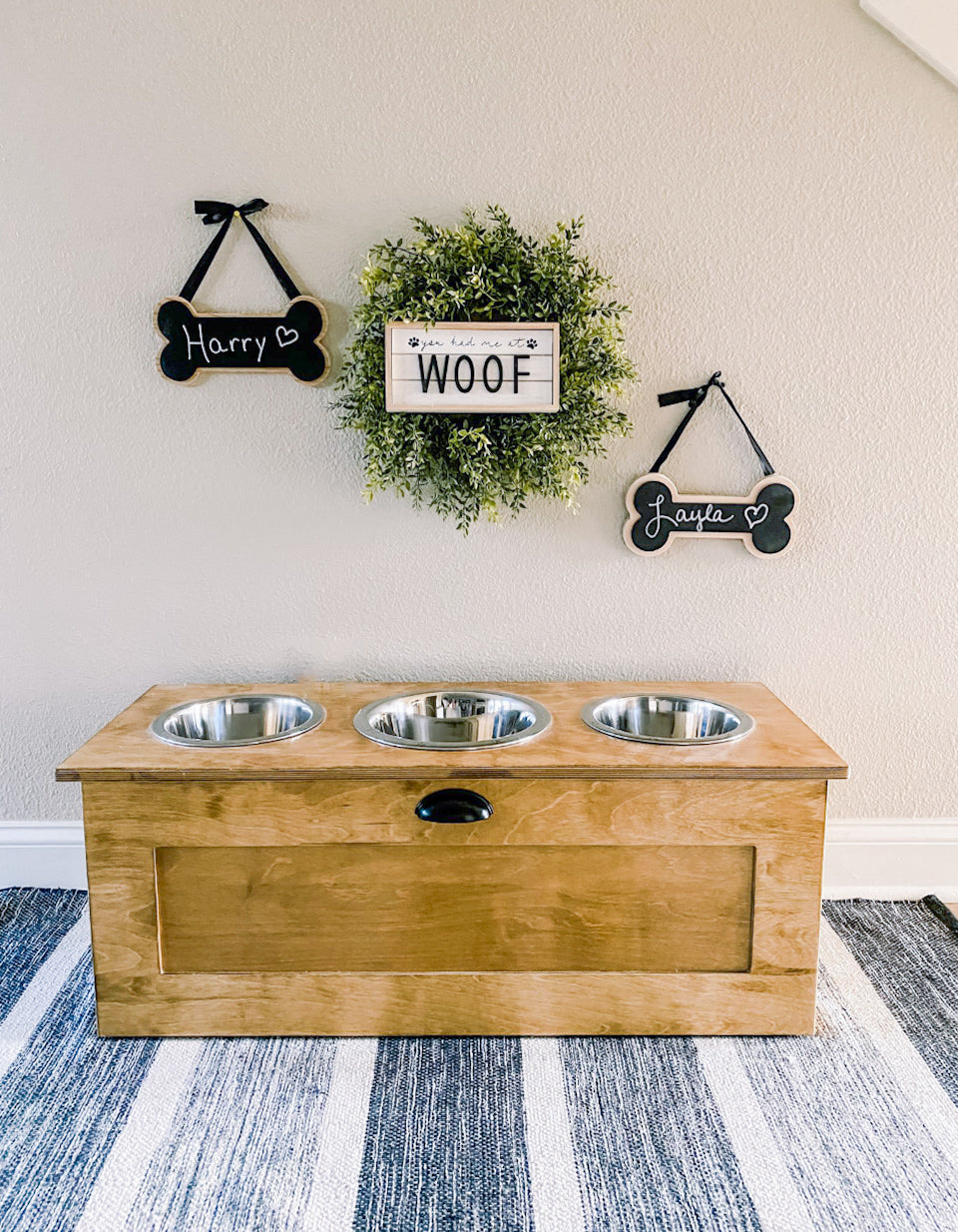 3 bowl elevated pet feeder - golden oak