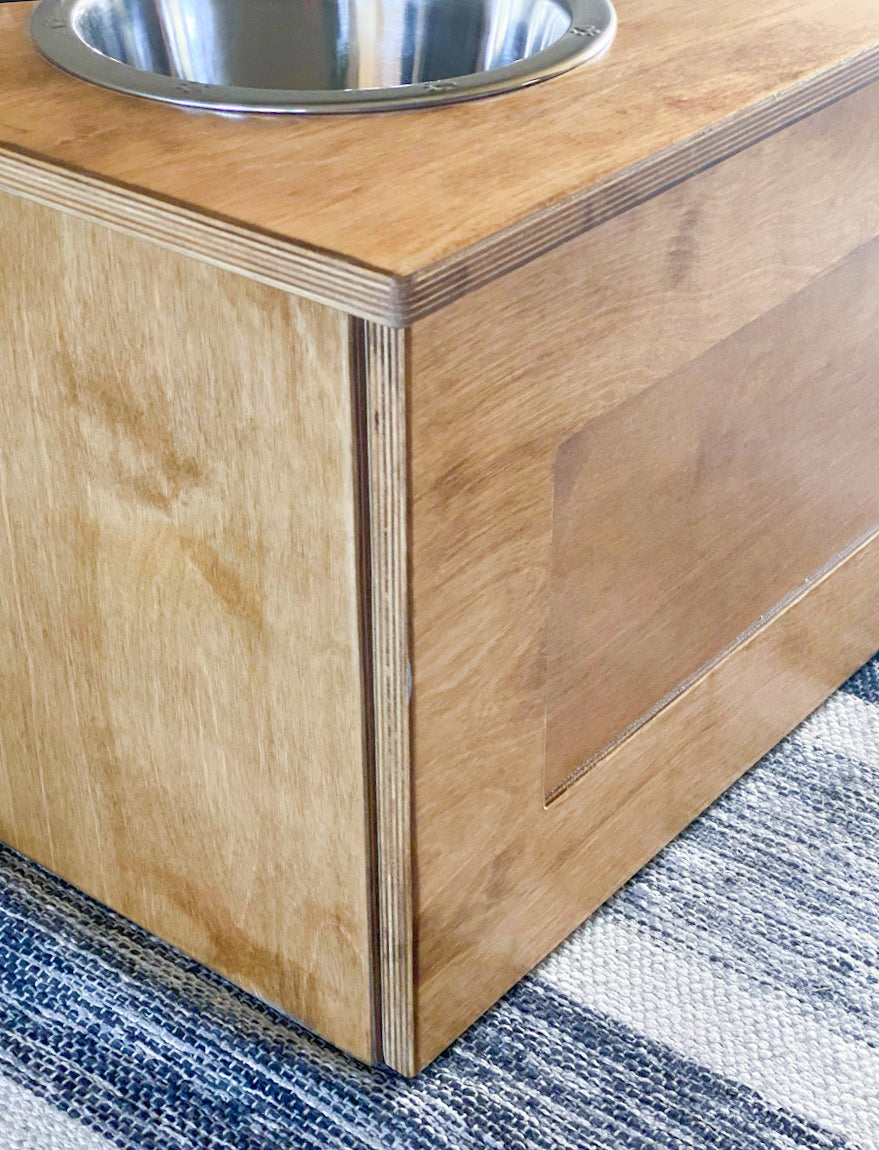 3 bowl elevated pet feeder - golden oak