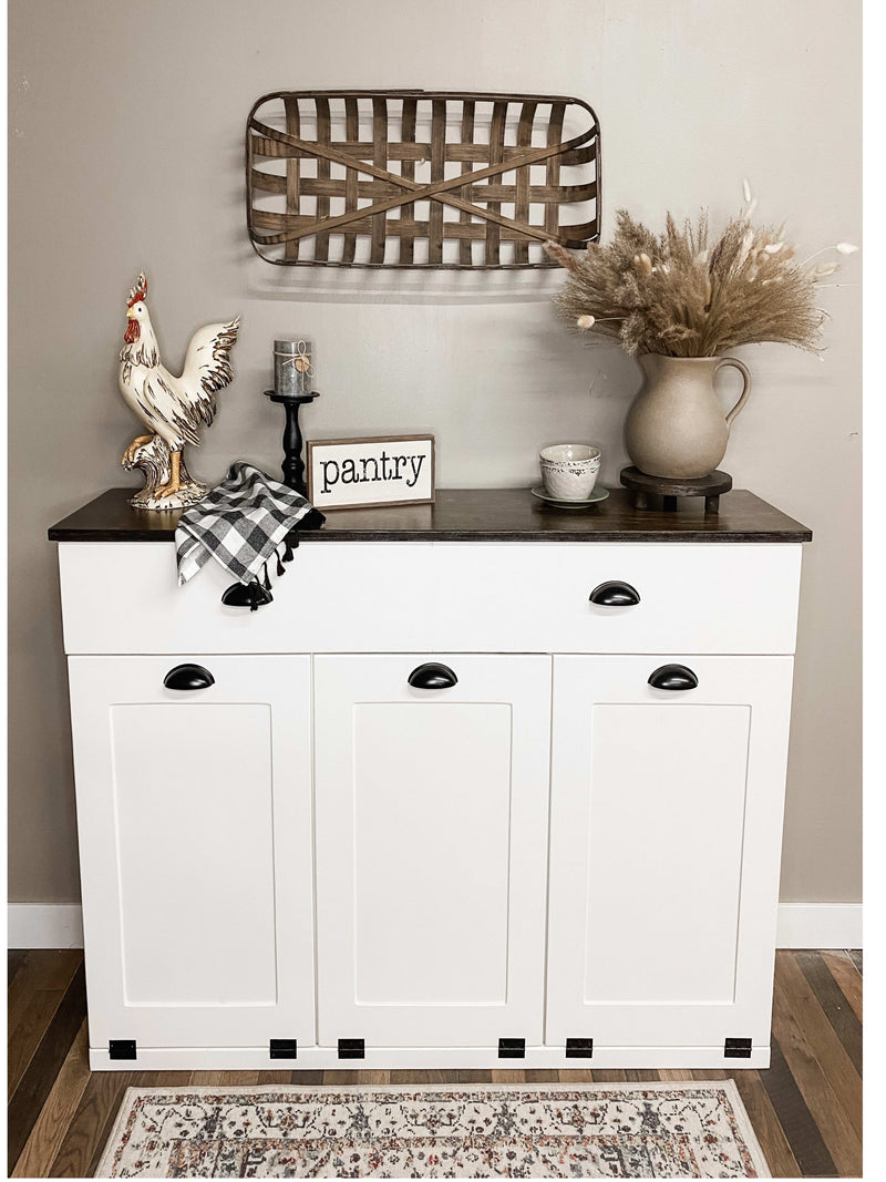 Templeton with a storage drawer in white with farmhouse door  and stained top