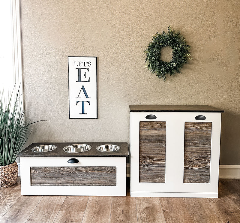 Double style pet food storage cedar look - stained top farmhouse style door