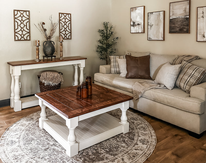 Entry table with baluster legs with red oak top