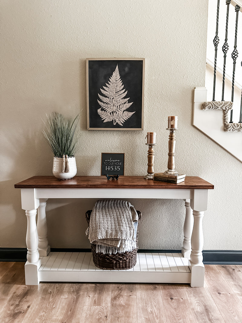 Entry table with baluster legs with red oak top