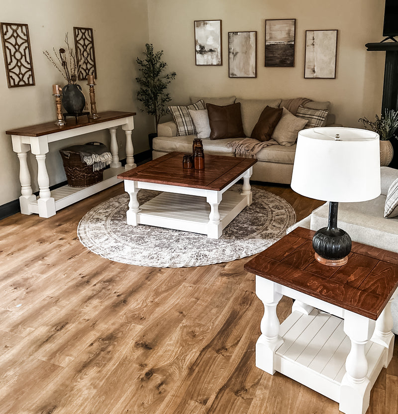 Entry table with baluster legs with red oak top