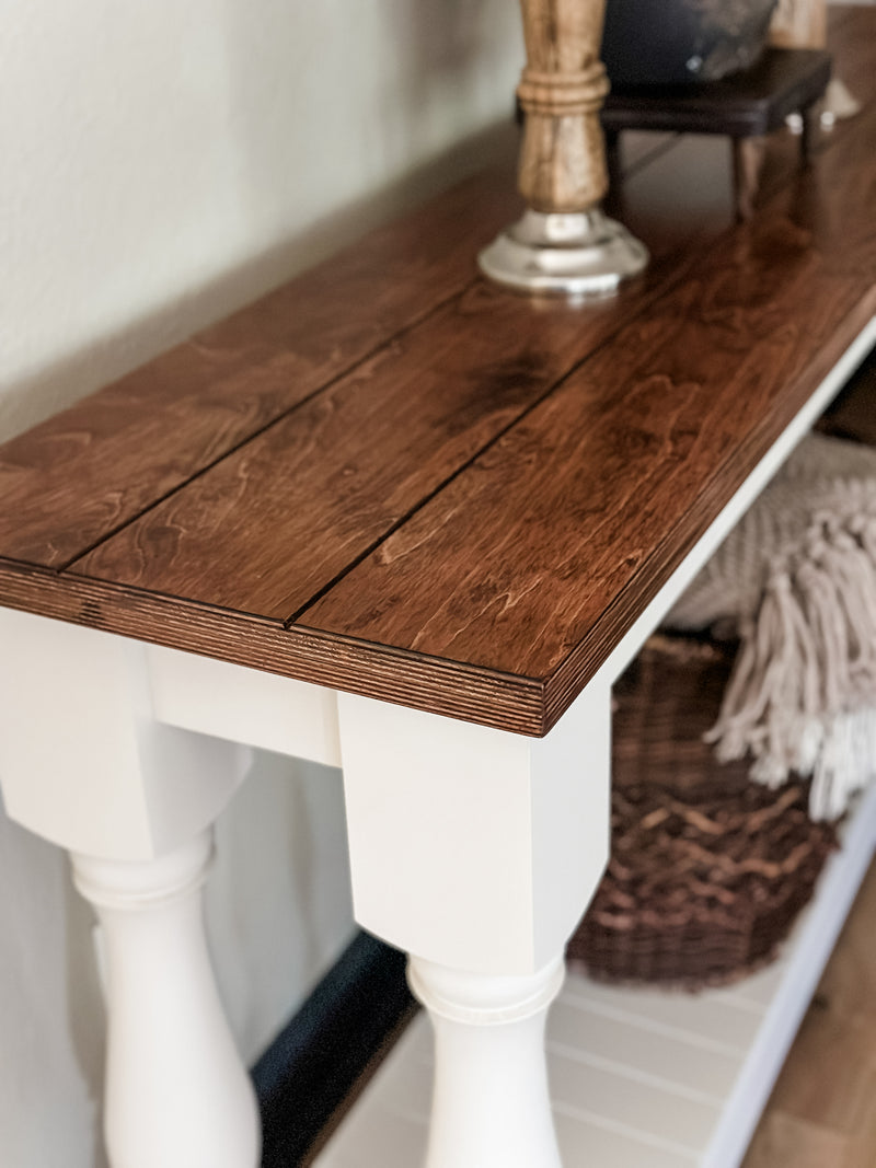 Entry table with baluster legs with red oak top