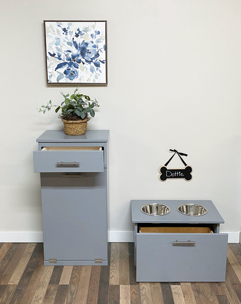 Sinclair with a storage drawer in gray modern door.