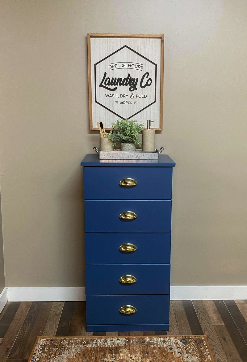 Sinclair laundry storage with 5 drawers blue