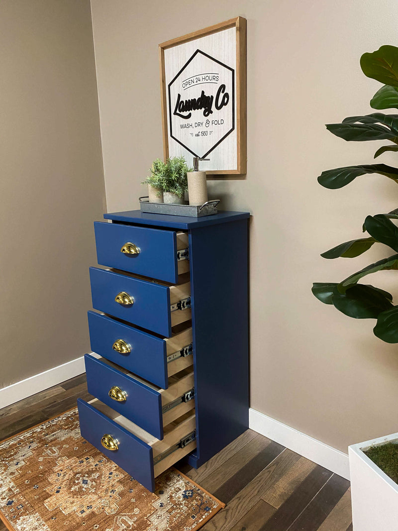 Sinclair laundry storage with 5 drawers blue