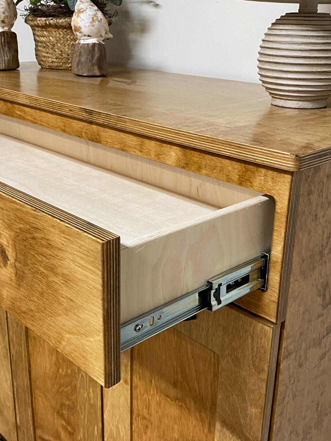Slim style 3 bin furniture style cabinet for trash