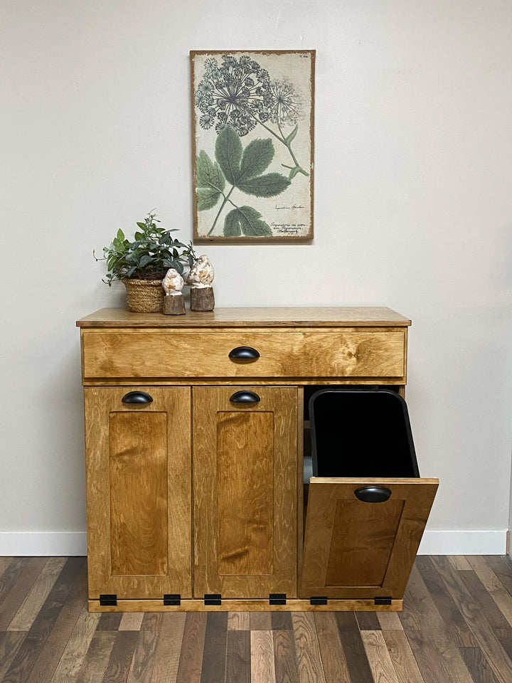 Slim style 3 bin furniture style cabinet for trash