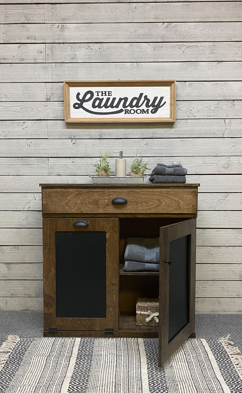 Dashwood laundry with a storage drawer and cabinet shelving in real wood, dark brown