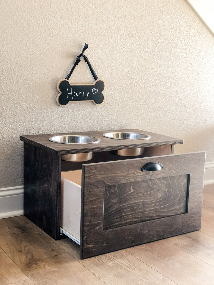 Two Bowl Size Elevated Dog Feeder in Dark Brown