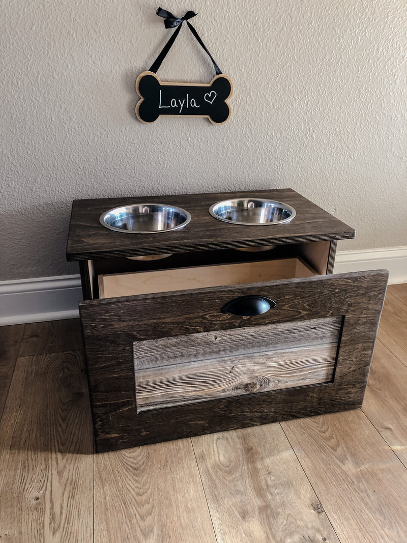 two bowl elevated dog feeder with storage* (dark brown-CL)