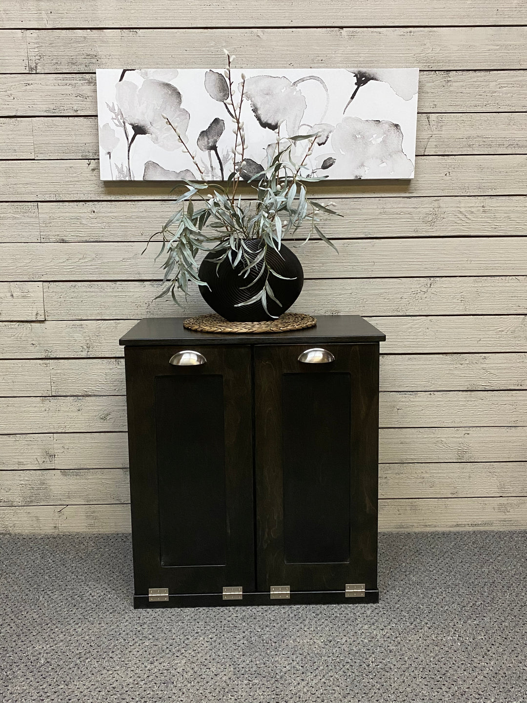 Slim style double cabinet for trash in black