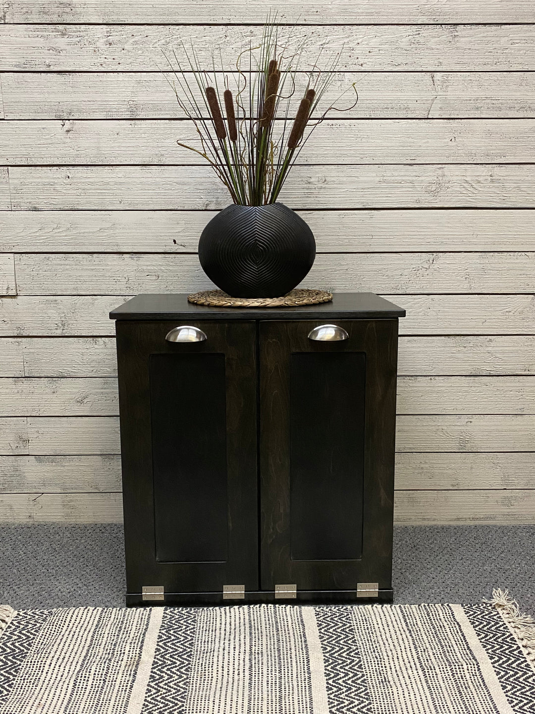 Slim style double cabinet for trash in black