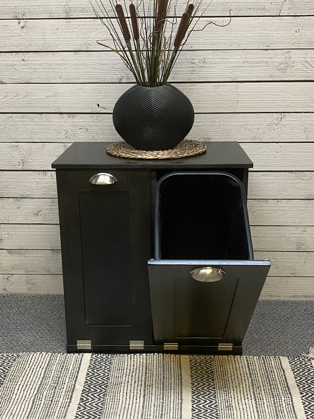 Slim style double cabinet for trash in black