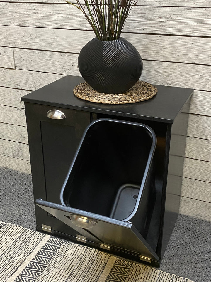 Slim style double cabinet for trash in black