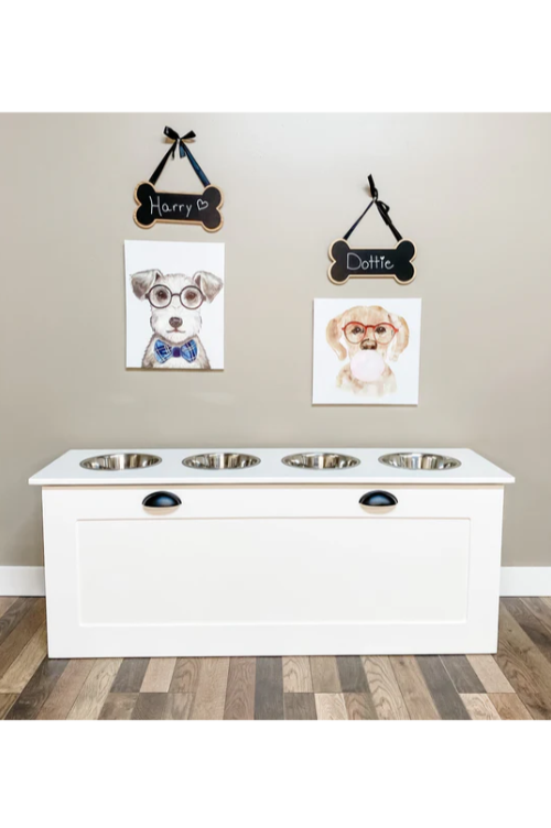 Four bowl large size white elevated dog feeder - more options