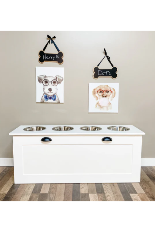 READY TO SHIP Four bowl large size white elevated dog feeder - more options