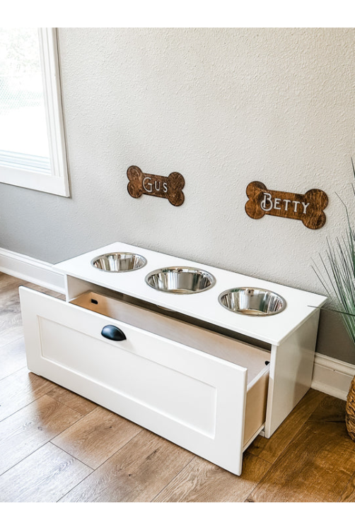 3 bowl elevated dog feeder with storage drawer (w-fl) - more colors